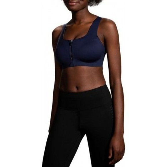 Brooks Holds ME In Dare Zip Run/ Sports Bra Navy Blue - Picture 3 of 11